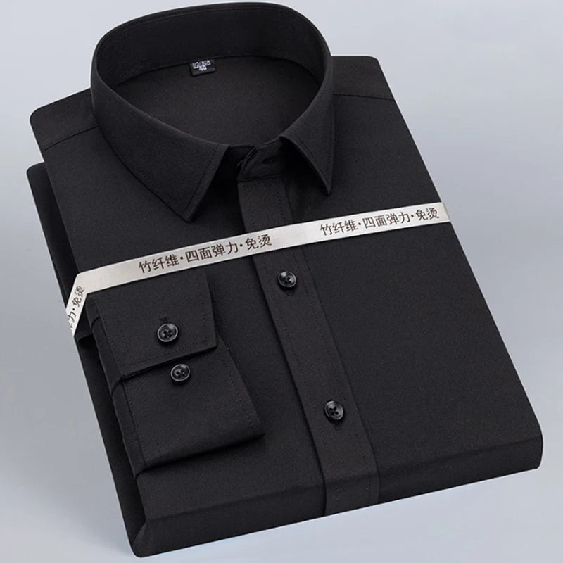 New pure white spring and autumn formal long sleeved men's shirt for business, leisure, fashion, slim fitting, and non ironing