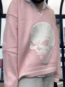 Darlingaga Harajuku Totenkopf-Print Y2K Lockerer Herbst-Winter-Pullover Damen Pullover Lässige Strickwaren Jumper 2023 Koreanische Pullover Neu
