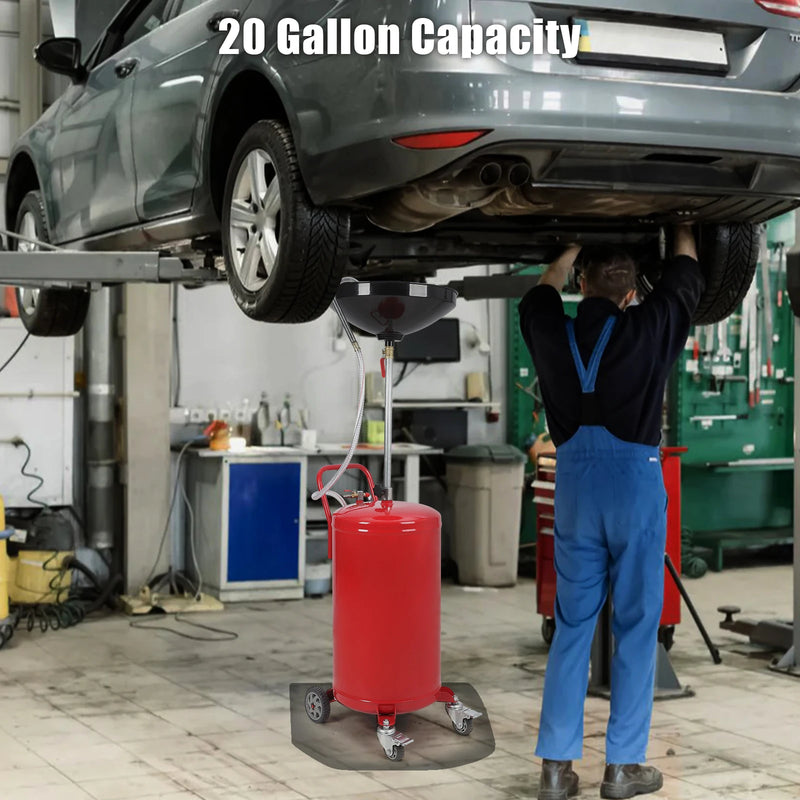 20 Gallon Portable Waste Oil Drainer, Height Adjustable Pneumatic Industrial Fluid Drain Tank with Wheels For Car Truck