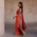 The Suzette | Color-Block Scarf-Collar Maxi Dress