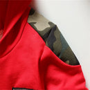 Spring and autumn new toddler boy suit hooded camouflage pocket long sleeve+camouflage casual pants two-piece suit