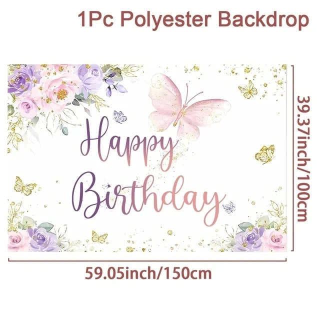 Pink Butterfly Birthday Party Backdrops Wedding Decorations Photo Booth Background Baby Shower Girl Hanging Flag Backdrop Props