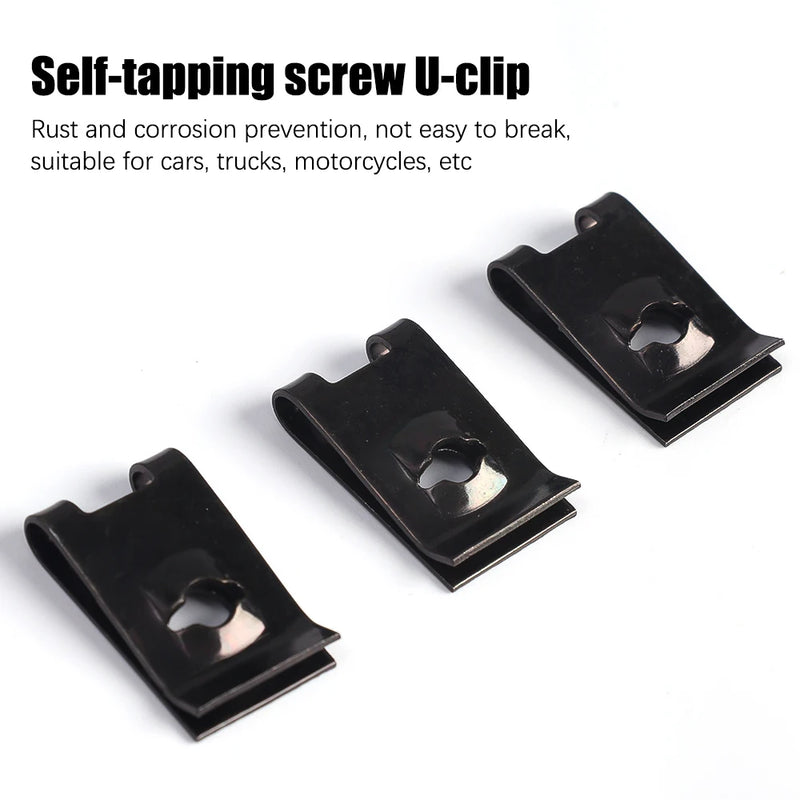 Car Self-Tapping Screws U-Clips Bumper Mudguard Trim Plate Fasteners Automotive Metal U-Clips Auto Bumper Black Clamps