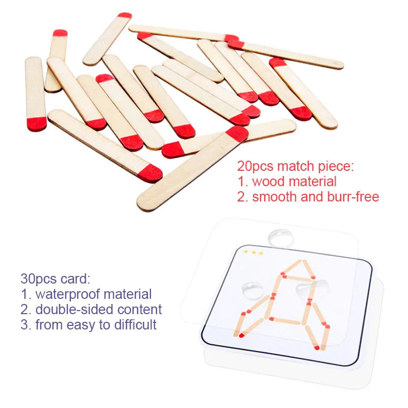 Montessori Matches Puzzles Game Wooden Toys DIY Math Geometry Board Game Logic Thinking Match Training Educational Toys For Kids