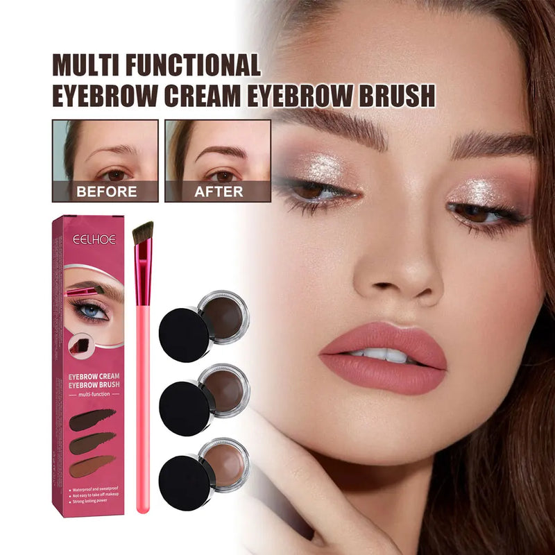 3Color Eyebrow Pomade Eyebrow Eyeliner Gel Waterproof Long-lasting Tinted Sculpted Brow Gel with Brush Eyebrow Stamp Pencil Kit