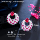 CWWZircons Top Hot Pink Rot Kubischer Zirkonia Stein Damen Runde Große Party Hochzeit Tropfen Ohrringe Luxus Festlicher Schmuck CZ317