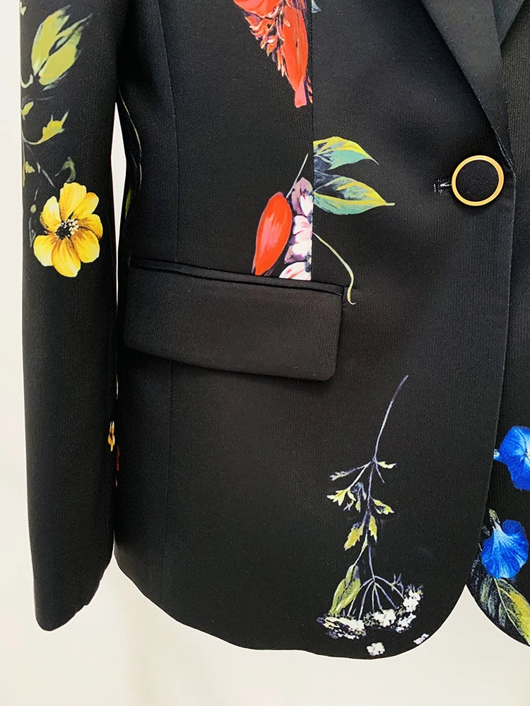 HIGH QUALITY 2024 Newest Designer Runway Suit Set Women's Single Button Floral Printed Blazer Flare Pants Suit 2pcs