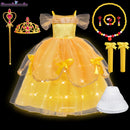 Girls Belle Princess Dress LED Light Up Summer Cosplay Costume Beauty and the Beast Clothing Birthday Party Gift