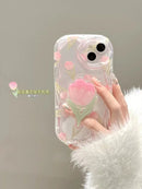 Handyhülle für Samsung S22 Ultra S24 S23 Plus S21 S20 FE M54 A35 A05 A15 A04 A04E A14 A24 A34 A54 Tulpen-Griffhalter Wellen-Cover