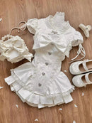 Summer Sweet Preppy Style 2 Piece Sets Women Y2k Kawaii Lolita Design Tops + High Waist Chic Skirt Female Princess Retro Outfits