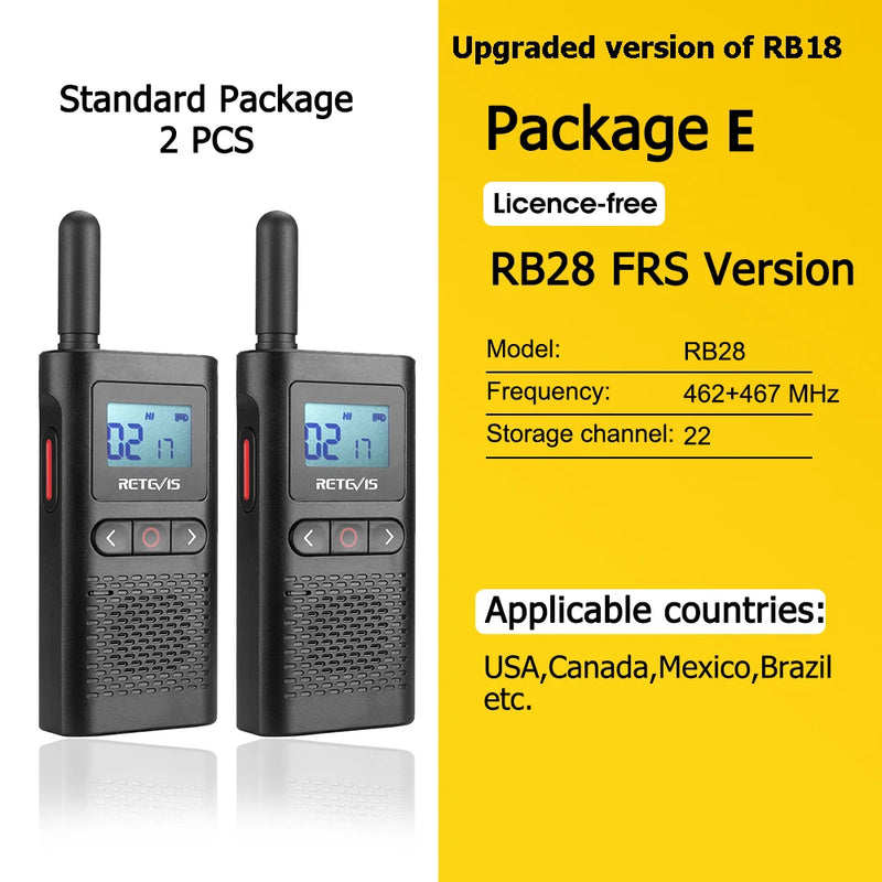 Retevis RB628 Walkie Talkie Rechargeable 1500mAh Portable Two-way Radios Large LCD Screen Emergency For Hunting Camping(2 Pcs)
