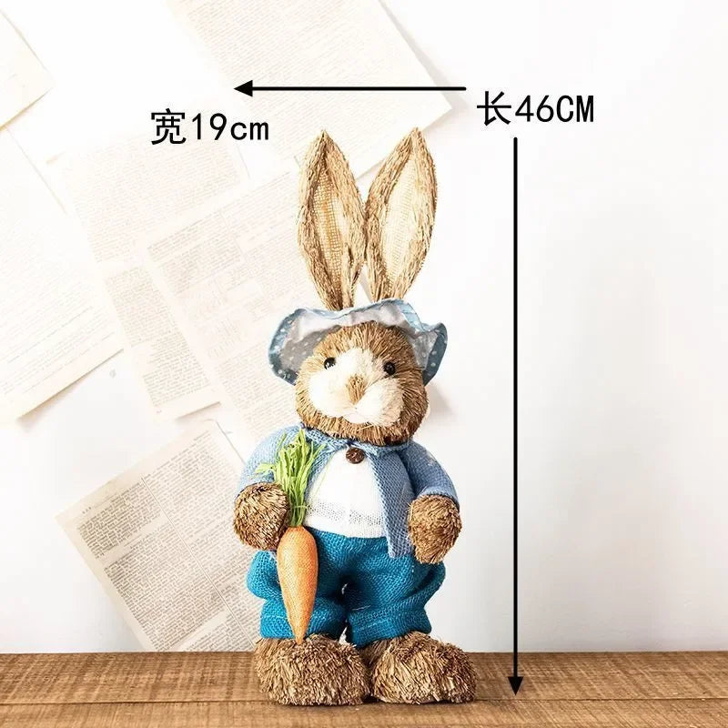 46cm Straw Woven Bunny Straw Rabbit Decoration Ornament Easter Holiday Decors Sculptures & Statuette Yard Party Home Supply