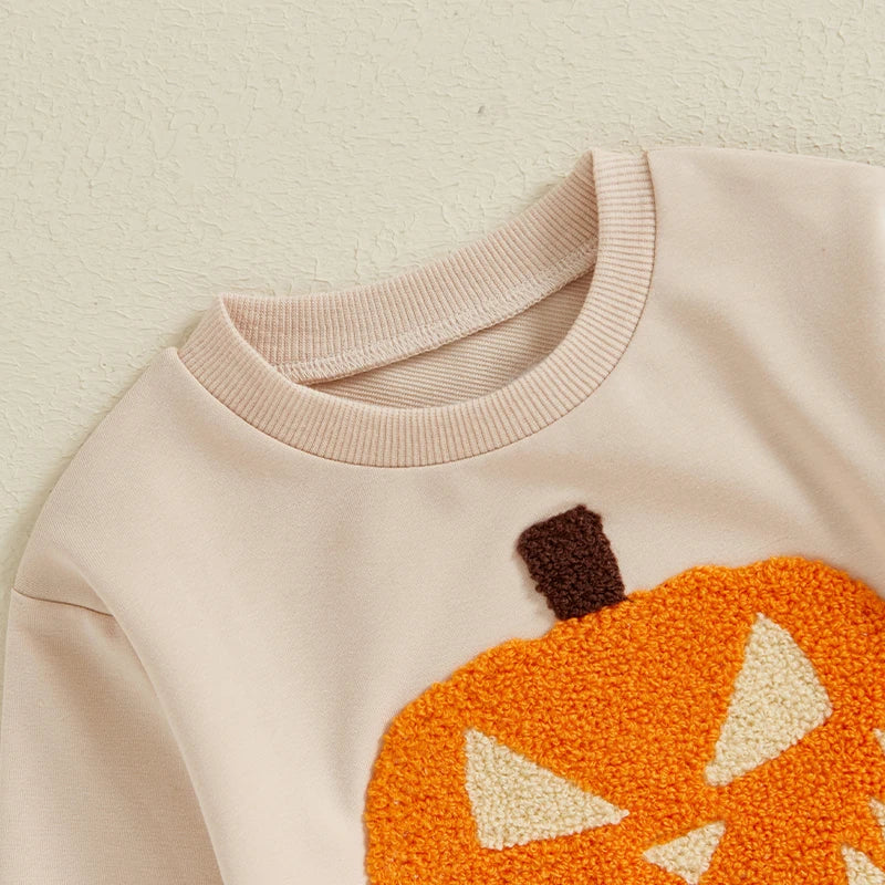 2024-05-15 Lioraitiin Little Boy Girl Halloween Sweatshirt Pumpkin Embroidery Crew Neck Long Sleeve Pullover Tops for Fall