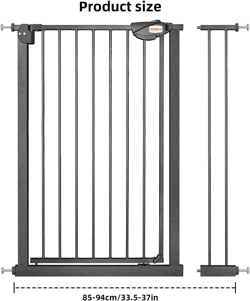 UBRAVOO Baby Gate for Doors and Stairs, Height 100 cm, Safety Pet Gate,  Automatic Closure, Triple Locking