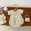 Fliegende Ärmel Blumen-Einteiler für Säuglinge Neugeborene Baby Mädchen Bodys Polk Kragen Prinzessin Süße Kinder Strampler Overall für Neugeborene