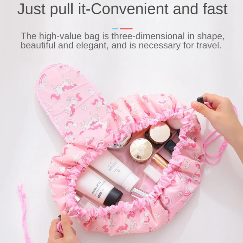 Women Drawstring Cosmetic Bag Travel Storage Makeup Bag Organizer Foldable Make Up Pouch Portable Waterproof Toiletry Case