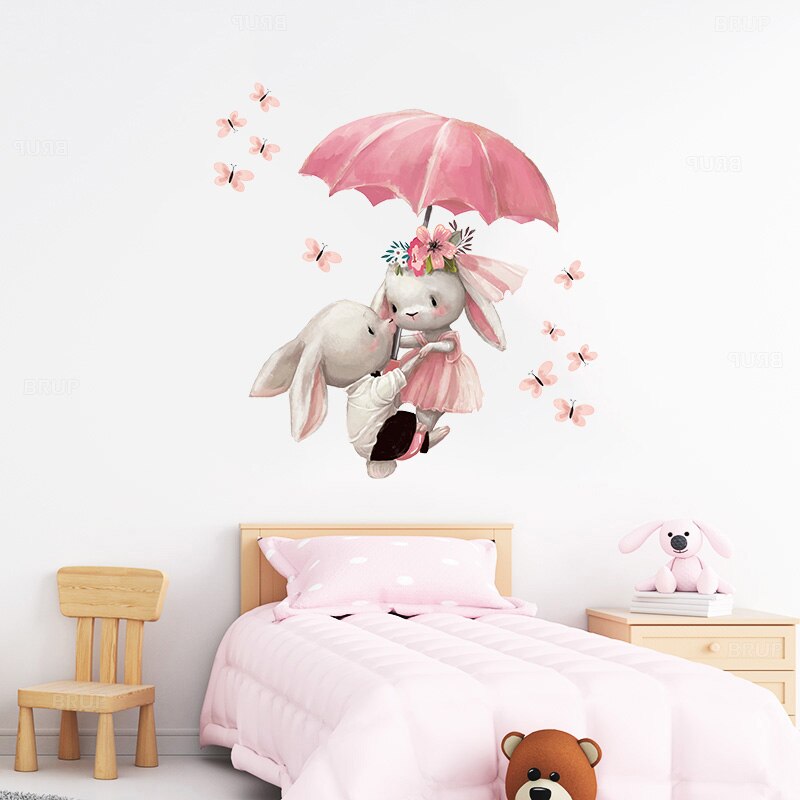 Watercolor style cartoon bear Bunny Wall Stickers for Bbay Nursery Room Decoration Wall Decals for Kids Room Decor PVC Matte