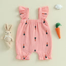 Toddler Boys Easter Outfits Bunny Print Short Sleeve Rompers Summer Clothes Jumpsuits with Carrot Applique