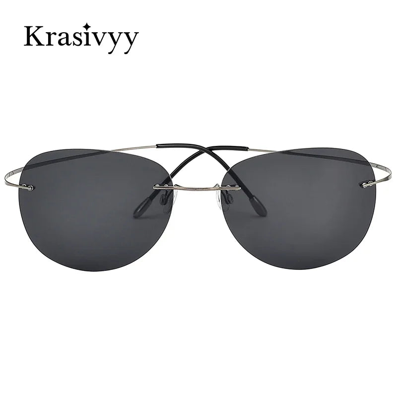 Krasivyy Rimless Polarized Sunglasses Men Pure Titanium Ultralight Oval Women Driving Sun Glasses Brand Pilot UV400 Eyeglasses