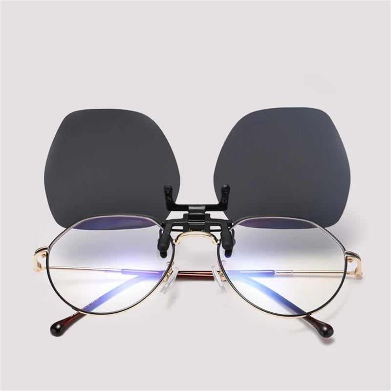 KLASSNUM Polarized Sunglasses Clip Men's Flip Up Clip on Glasses Square Frame Pilot Sun Glasses Women Driving Glasses Shades