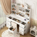 Air Dresser LED White Vanity Set With Stool and Power Outlet Bedroom Furniture Home Makeup Vanity Table Girls(White) Furnitures