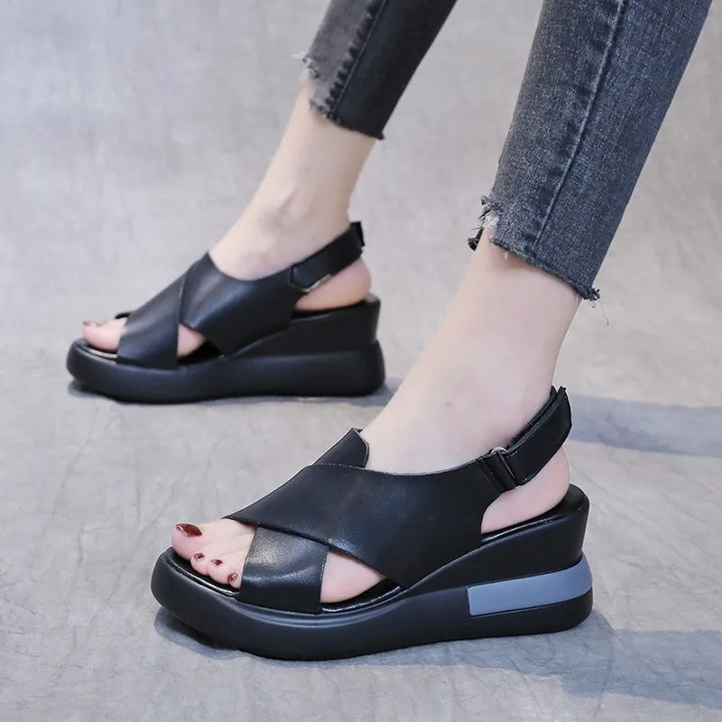 Women Wedge Shoes 2024 Summer New Comfortable Thick Sole Women's Sandals Casual Sports Sandals Solid Simple Large Size Sandals