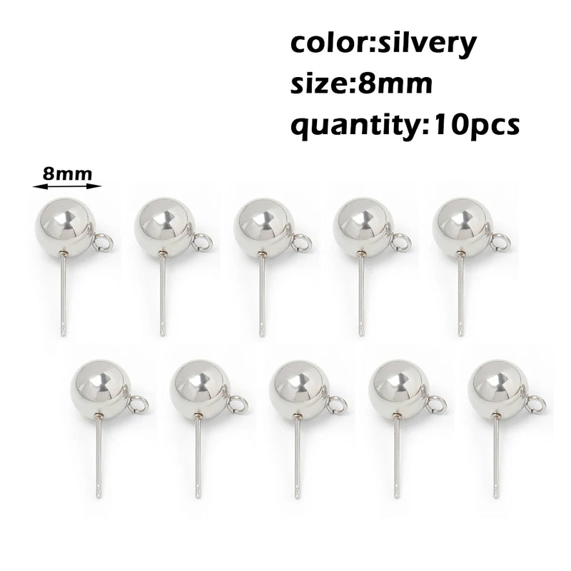 Stainless Steel Round Ball Post Earrings Stud Loops Earring Hooks Earplug  Fit Women DIY Earring Jewelry Making Christmas Craft