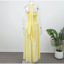 The Helios | Butter Yellow Pleated Gown with Backless Silhouette