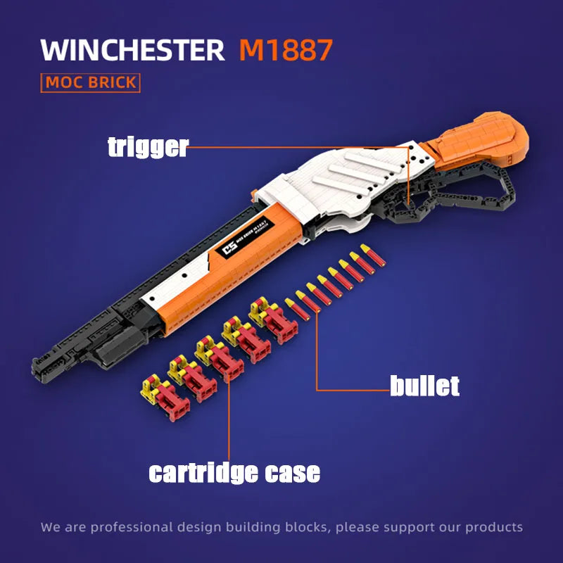 1200PCS Technical Emissible Winchester M1887 Shotgun Building Blocks Gun Model MOC Assemble Bricks Toys Birthday Gift For Kids