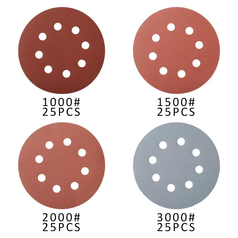 100/60pcs 125mm Sandpaper Round Shape Sanding Discs Hook Loop Sanding Paper Buffing Sheet Sandpaper 8 Hole Sander Polishing Pad