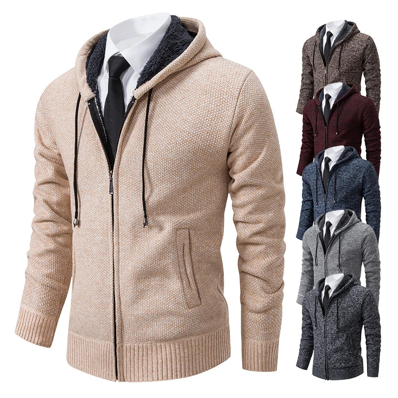 Mens Autumn Winter Sweater Hoodies Fleece Cardigan Zip Jacket Knitting Cardigans Fashion Casual Slim Fit Korean Mens Top Clothes