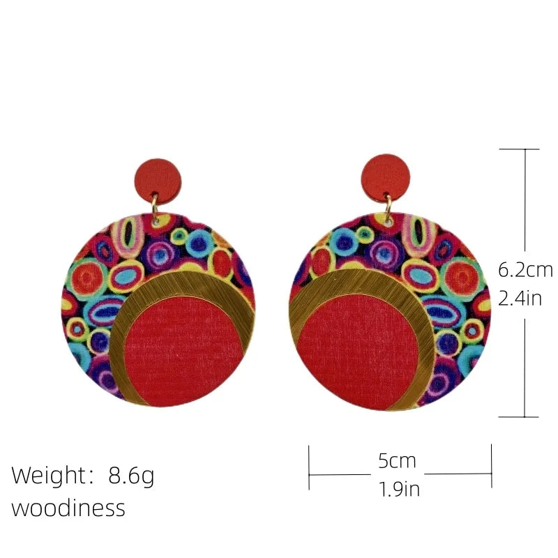 New Bohemian Long Earrings Europe US Exaggerated Personality Baking Paint Color Stripe Wooden Vintage Ethnic Style Ear Ring Gift