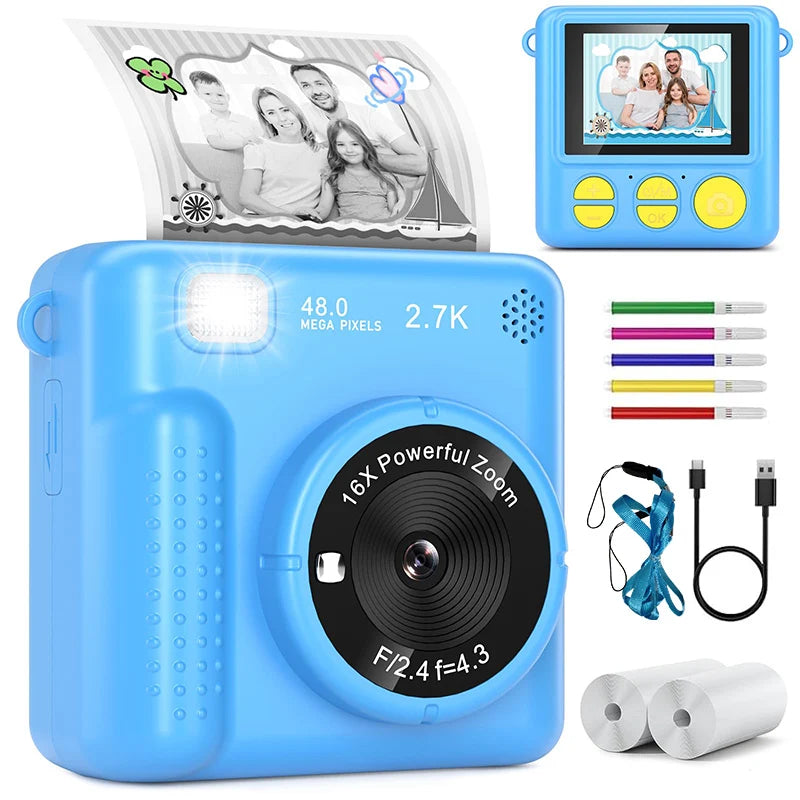 ortable travel toys, children's cameras, instant printing FHD selfies, digital cameras for children aged 3-12, Christmas and bir