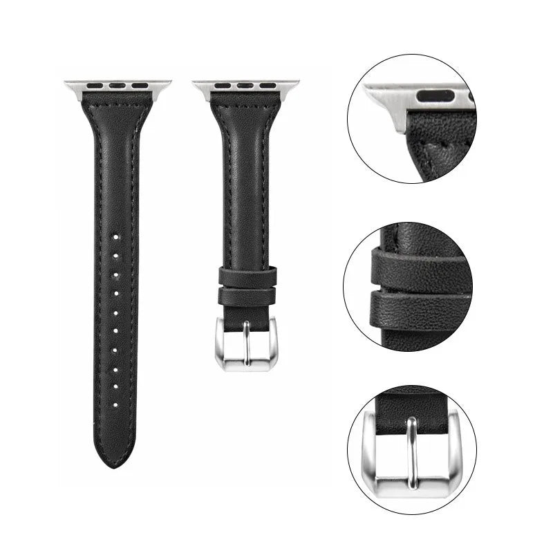 Slim Leather Strap For Apple Watch bands 45mm 44mm 40mm 41mm 42mm 38mm Ultra 2 49mm 44 mm Bracelet apple watch 8 9 8 7 se 5 4 6