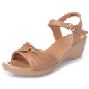 Genuine Leather Mother Sandals Summer New Large Black Women Shoes Buckle Female Summer Shoes