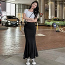 Blackskirt Women's Spring Autumn High-waisted A- line Skirt Fish Tail Vintage Long Dress Sensibility Niche Bodycon Skirt