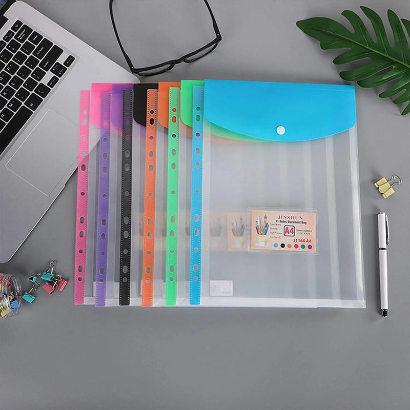 12pcs Expandable Binder Pocket A4 Clear Plastic Envelopes 11-hole Binder Document Contract Bag Clip With 3 Rings