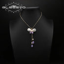 GLSEEVO Natural Pearls Butterfly Pendant Amethyst Long Chains Women's Necklace Elegant Charm Vintage Jewelry For Girls