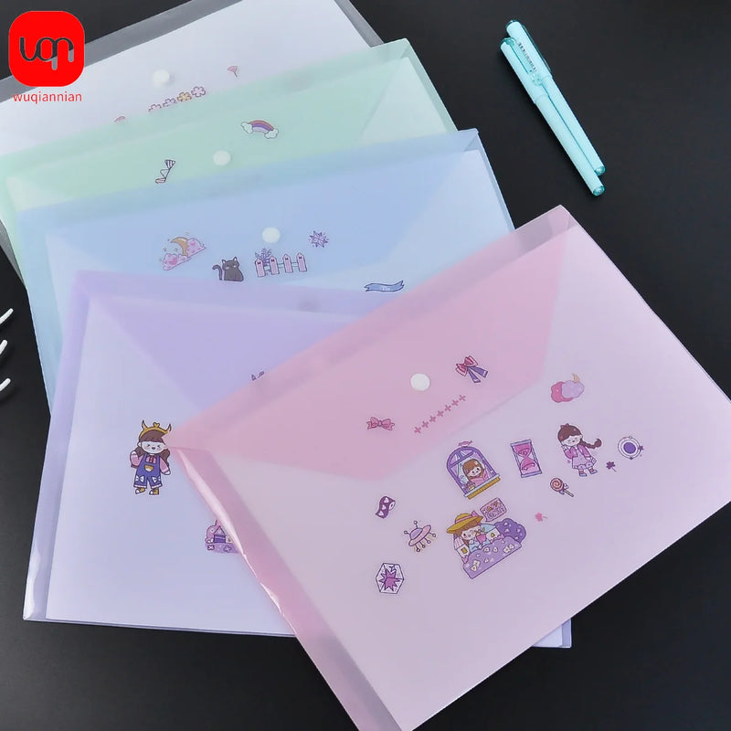 A4 size, plastic envelope document pouch clear reusable PP envelope waterproof folder with button for school office supplies