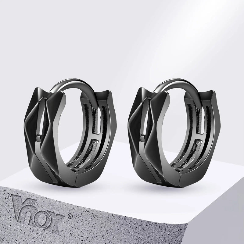 Vnox Mens Small Hoops Earrings, Geometric Rhombus Surface Huggies, Anti Allergy Stainless Steel Boys Streetwear Jewelry