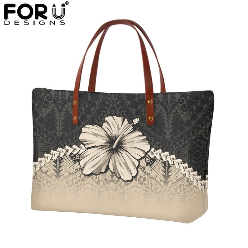 FORUDESIGNS High Quality Women Handbag Polynesian Pattern Hibiscus Flower Printing Personal Luxury Female Shoulder Bolsas