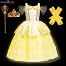 Girls Belle Princess Dress LED Light Up Summer Cosplay Costume Beauty and the Beast Clothing Birthday Party Gift