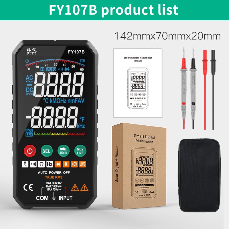 NEW Generation 6000counts Digital Multimeter Ture RMS AC DC NCV Transistor Capacitor  Temperature Voltage Smart Meter