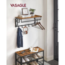 VASAGLE Wandgarderobe mit Ablage, Wandregal mit 5 abnehmbaren Haken, Hängeregal mit Kleiderstange, für den Flur