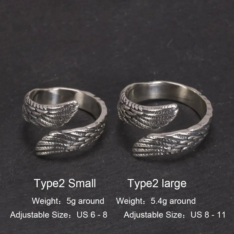 925 Pure Silver Raven Wing Rings Vintage Feather For Men and Women Opening Type Resizable Viking Jewelry