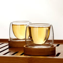 6 Pcs Double Wall Cups Design Shot Teacups With Bamboo Saucers Set Anti-hot Tasse Cafe Coffee Oolong Pu'er Scented Tea Cup 80ml
