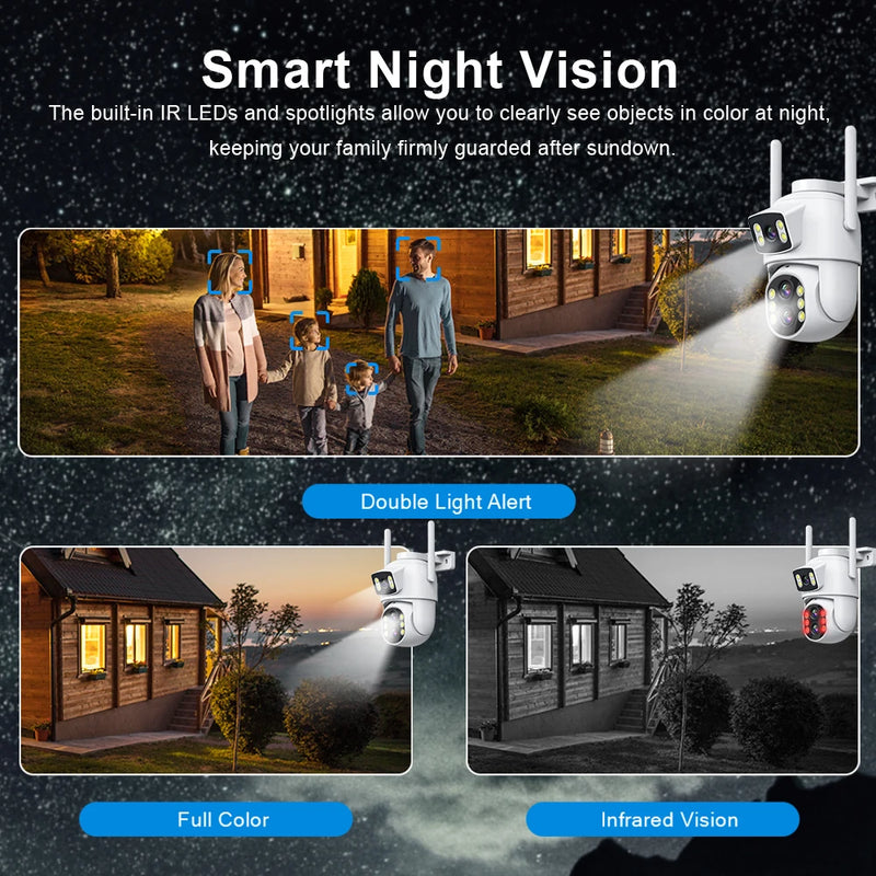 6MP WiFi Camera Outdoor 12MP 10X Zoom Three Lens Dual Screens CCTV Video Cam Auto Tracking Security Protection Surveillance