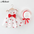 Melario Children's Clothing Baby Girl Clothes Summer Party Clothing for Girls Dress Cherry Dot Princess Dresses Bow Hat Outfits