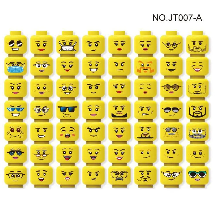 56pcs/Lot DIY Figures Head Building Blocks Accessories Laugh Cry Cute Angry Facial Expression Mini Bricks Toys Model Kids Gifts