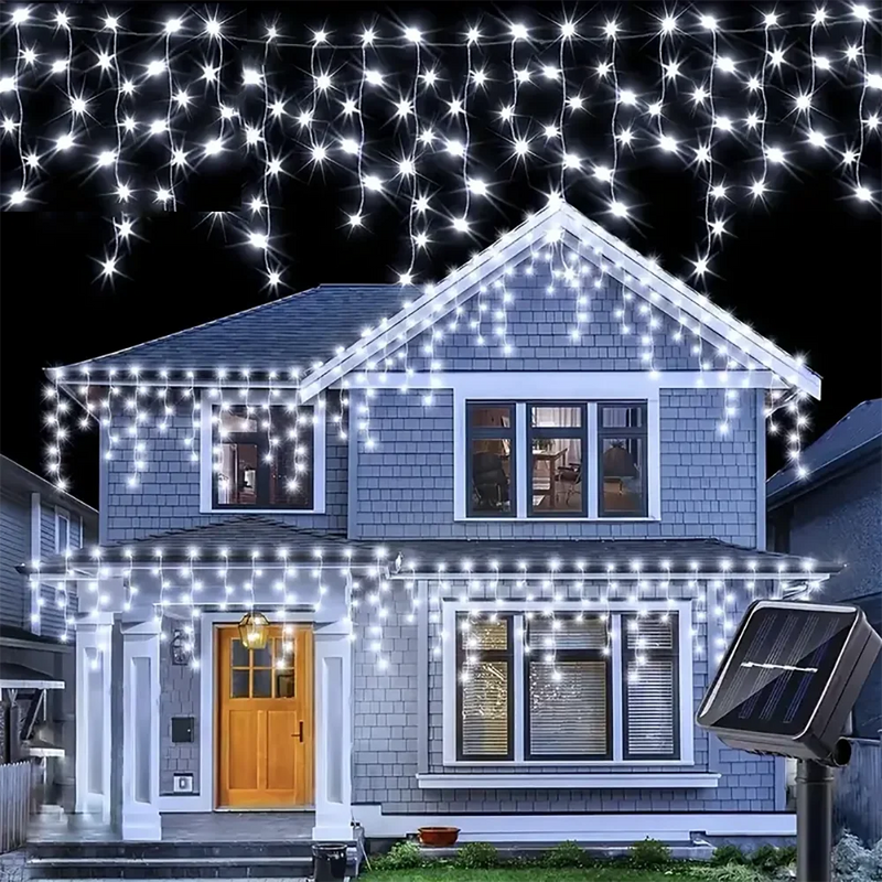 Solar Christmas Decoration Light String Outdoor waterproof Curtain Icicle Light Garden Eaves Decoration Fairy String Lights